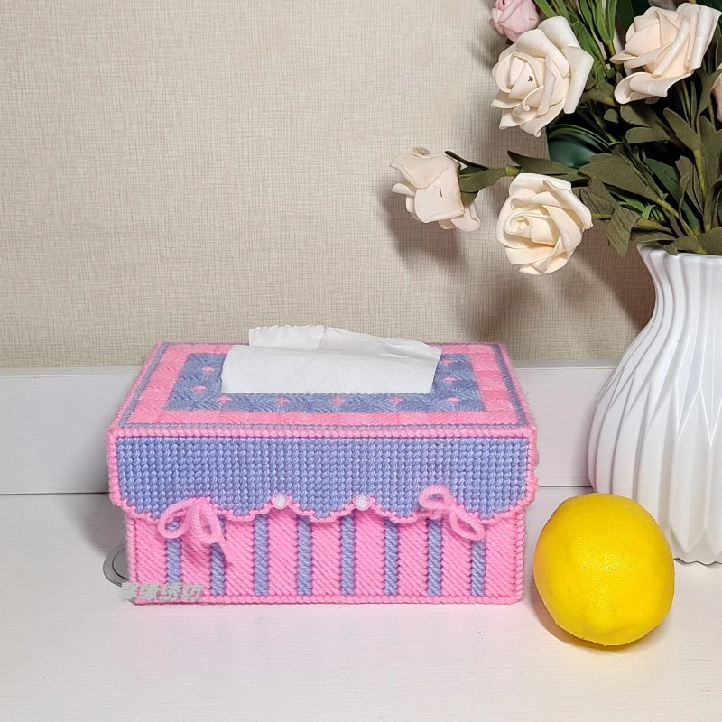 新手款十字立体绣手工编织diy抽纸盒毛线绣学生练手款纸巾收纳盒