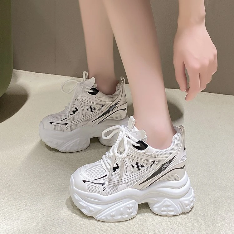 春秋11cm厚底内增高老爹鞋女2025春季新款银色松糕爆款休闲运动鞋