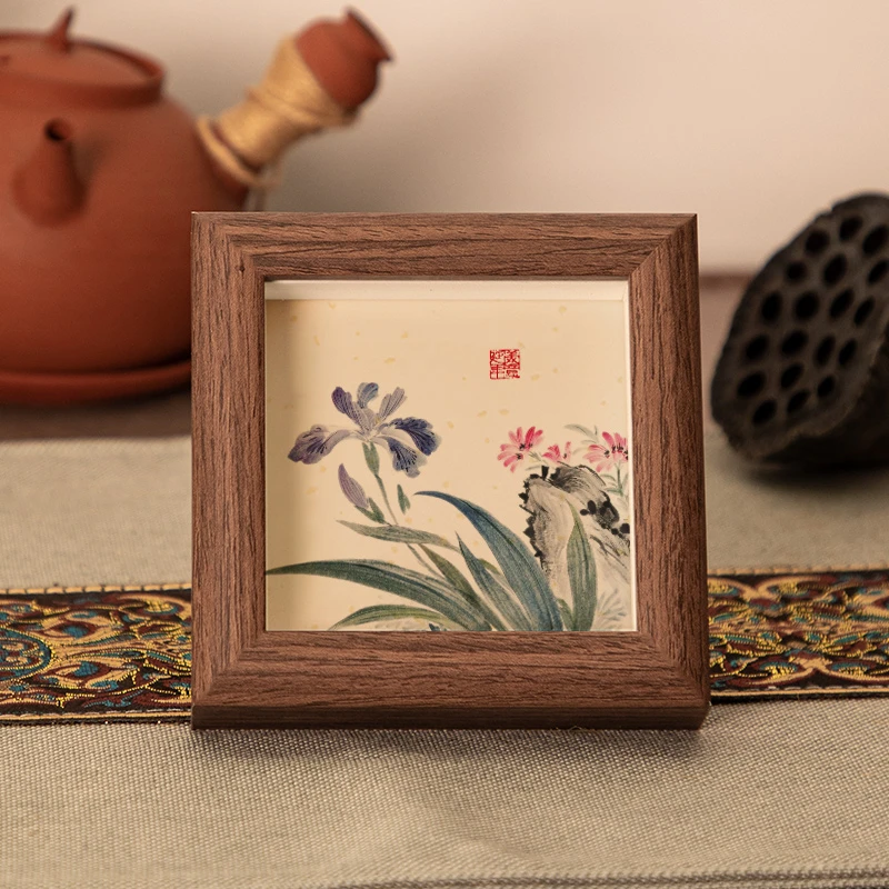 【莺尾石竹花】4寸书法摆台文艺书法桌面简约玻璃木质中空相框摆件