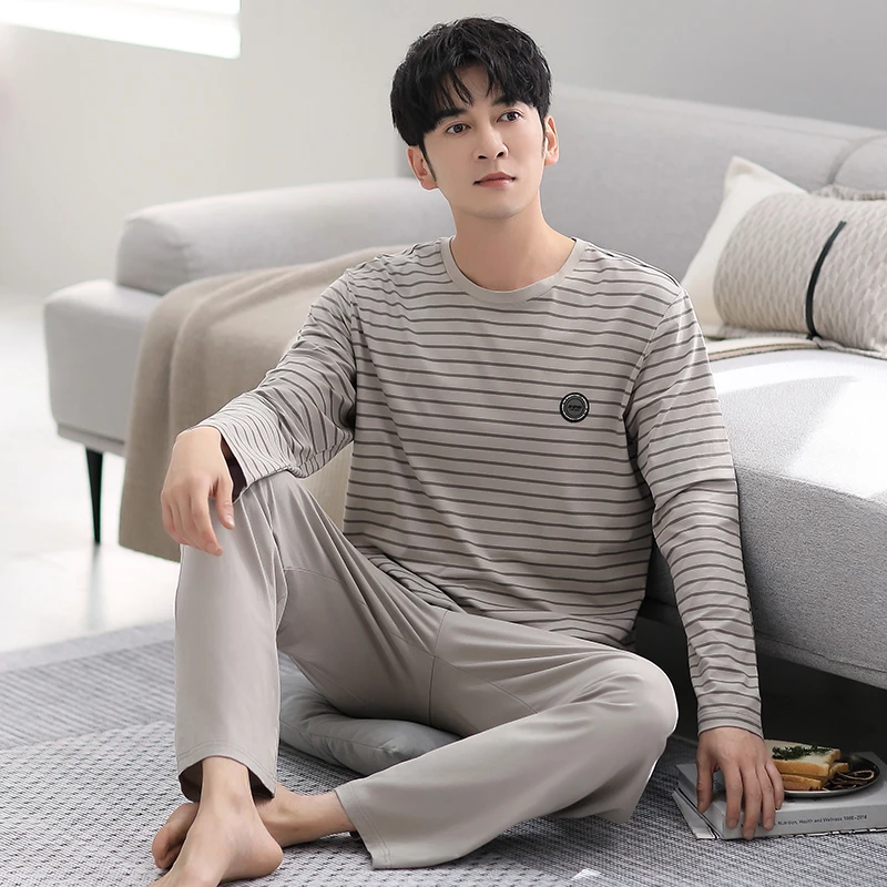 2025男士圆领家居服可外出长袖秋季高档睡衣可外穿男款高端套装
