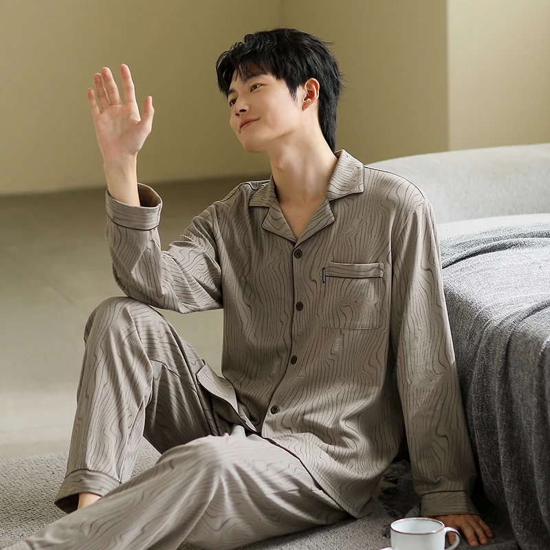 秋季新款2025翻领高端家居服可外穿男士高档睡衣长袖休闲宽松套装