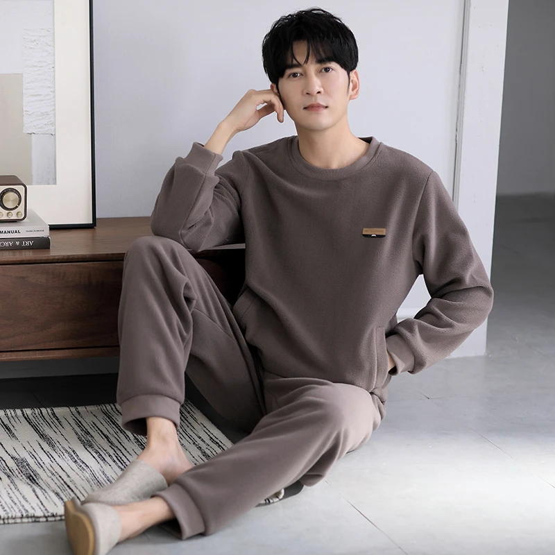 2023男款高端套装可外穿男士秋季加绒长袖高档圆领睡衣休闲家居服