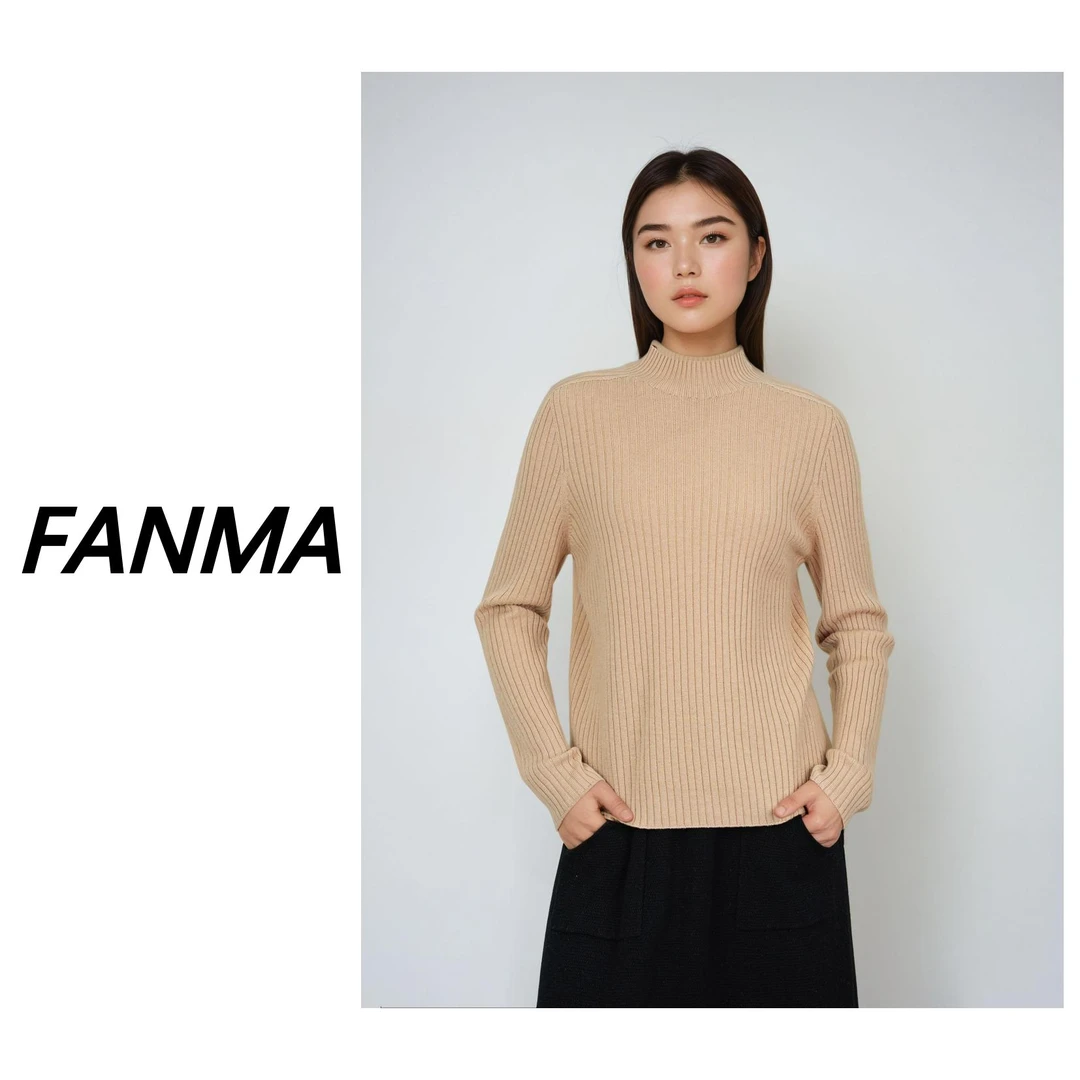 #绵羊毛# 无缝一体女士半高领羊毛衫 纯色坑条设计感针织衫 HN620