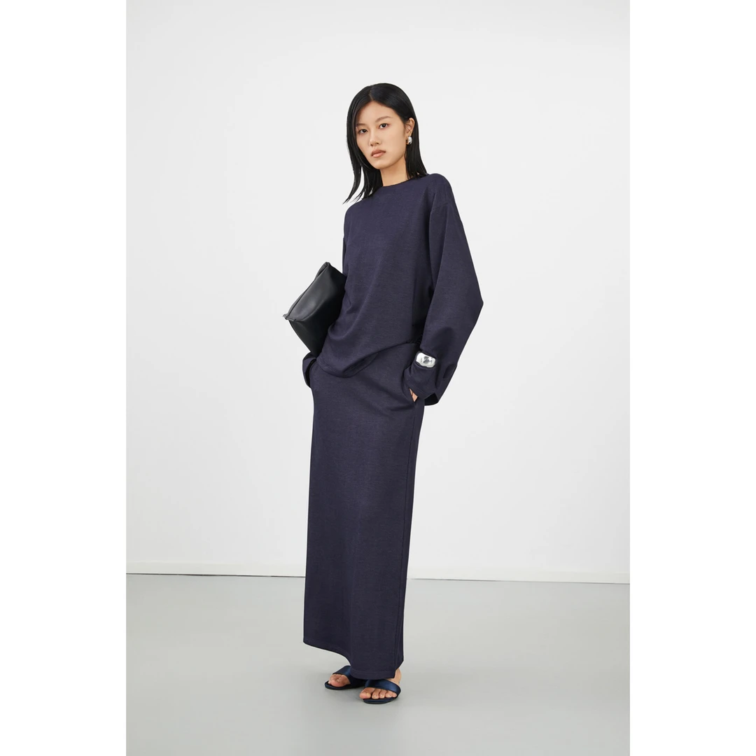 CLEAR BREEZE24秋冬藏青色长袖针织套装通勤松弛感421386105