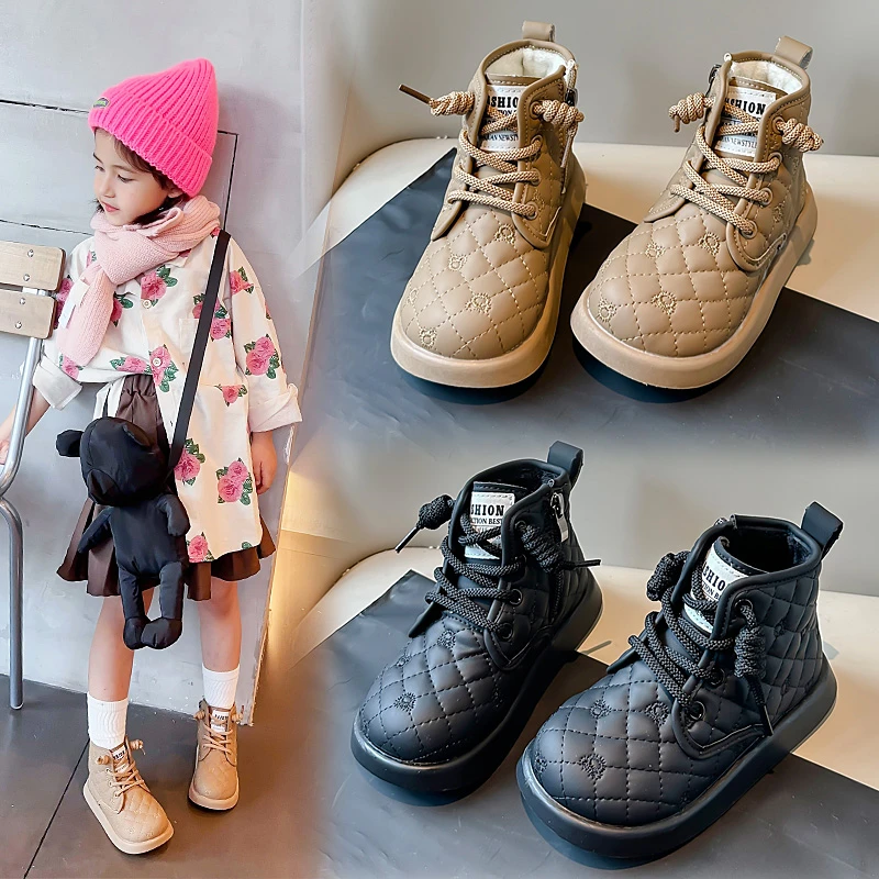 儿童棉鞋2023秋冬新款女童短靴软底面包鞋男童加绒保暖小香风棉靴