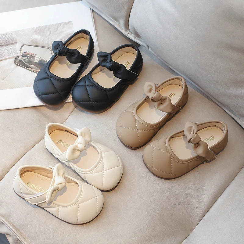 女童皮鞋秋季新款小女孩百搭蝴蝶结单鞋儿童公主鞋学生演出鞋
