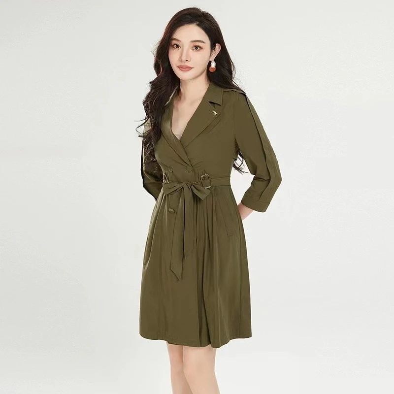 【C001】休闲系腰带双排扣风衣外套