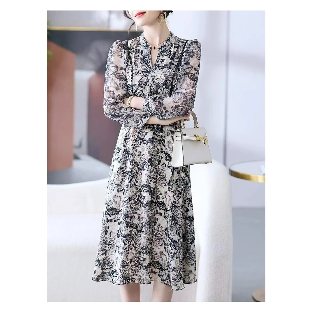 【C067】新款阔太太高贵时髦小众气质收腰连衣裙