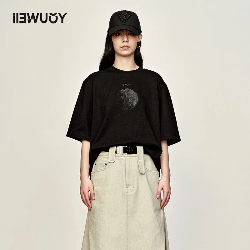 YOUWEI有尾月球印花王菲菲联名短袖T恤2023早秋新品/均码