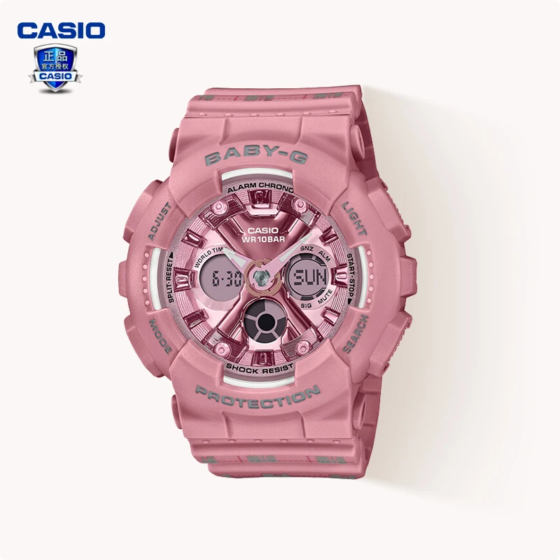 Casio/卡西欧babyg经典格纹粉色复古校园风防水手表女BA-130SP