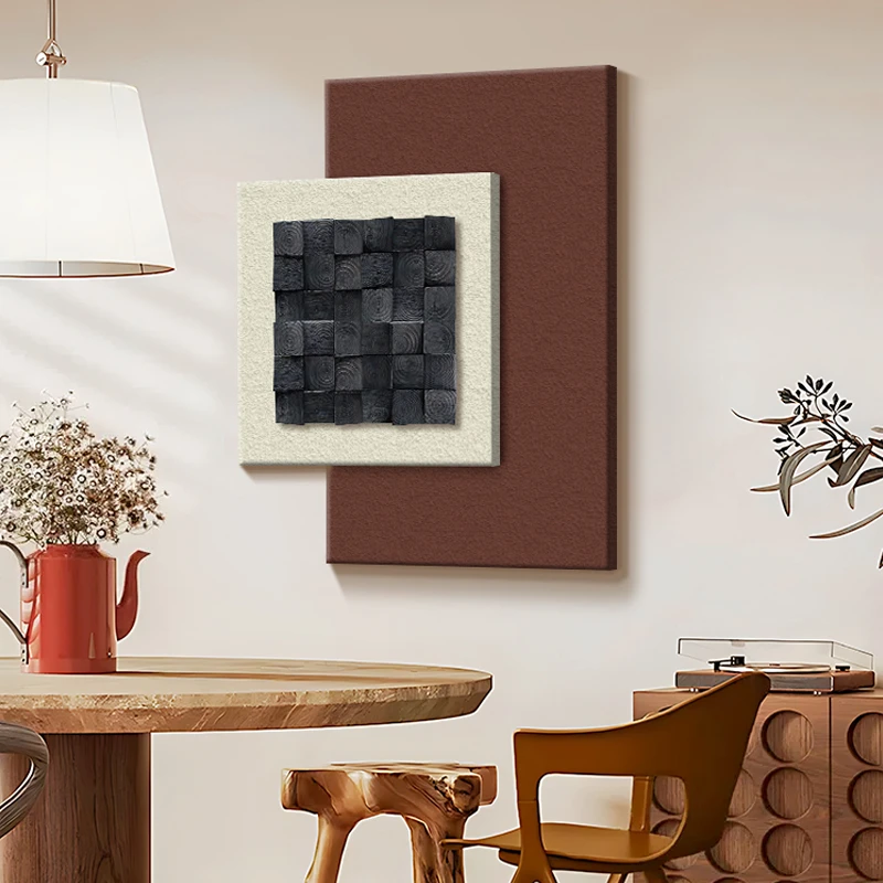 可定制中古风立体木块装饰画现代简约客厅玄关高级沙发背景墙挂画