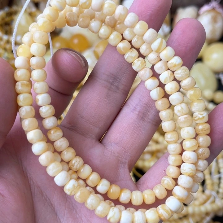 琥珀项链未镶嵌6mm俄料浓蜡妖白花精工老型108