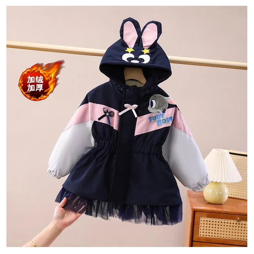 27066女童兔子警官加绒加棉连帽束腰冲锋衣洋气时髦卡通网红棉衣