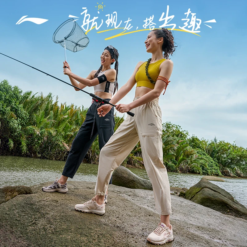 防泼水运动裤女|李宁新款健身系列直筒梭织休闲运动裤子