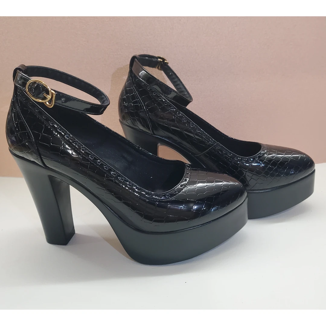 11cm超高跟漆皮旗袍秀专用高跟鞋女防水台粗跟模特T台演出走秀鞋