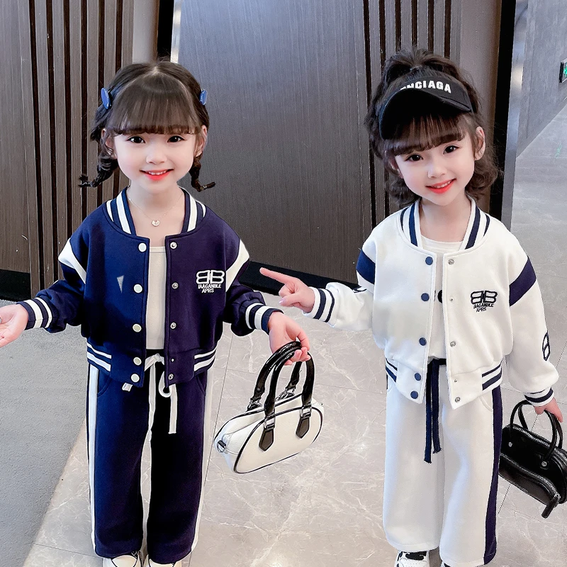 可爱春季女字母女童印花套装时尚童装薄少女风春秋运动网红两件套