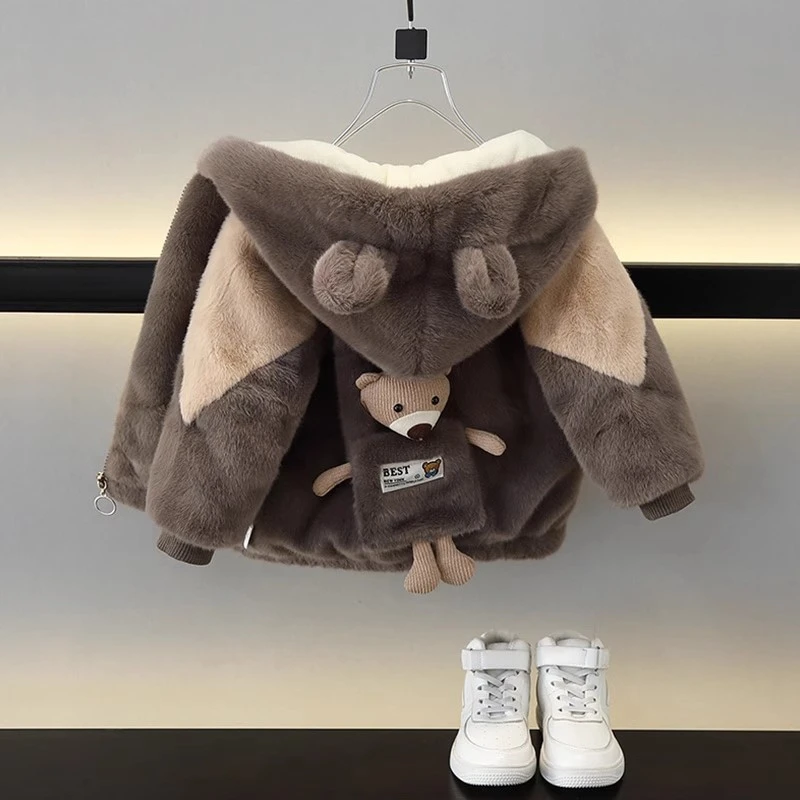 男童加绒外套2024新款洋气儿童秋冬季加厚毛毛衣儿童宝宝冬装棉衣