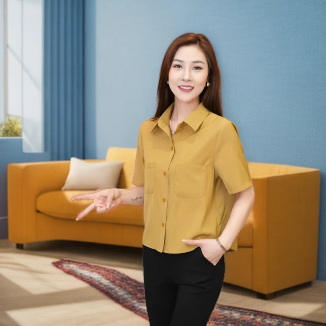 小个子短袖衬衫女士时尚休闲短上衣2025夏季新款宽松减龄免烫衬衣