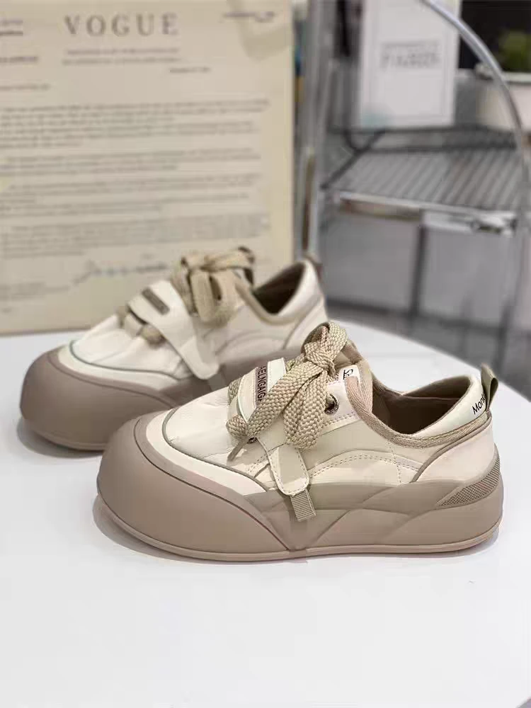 时尚百搭休闲鞋厚底圆头系带小白鞋