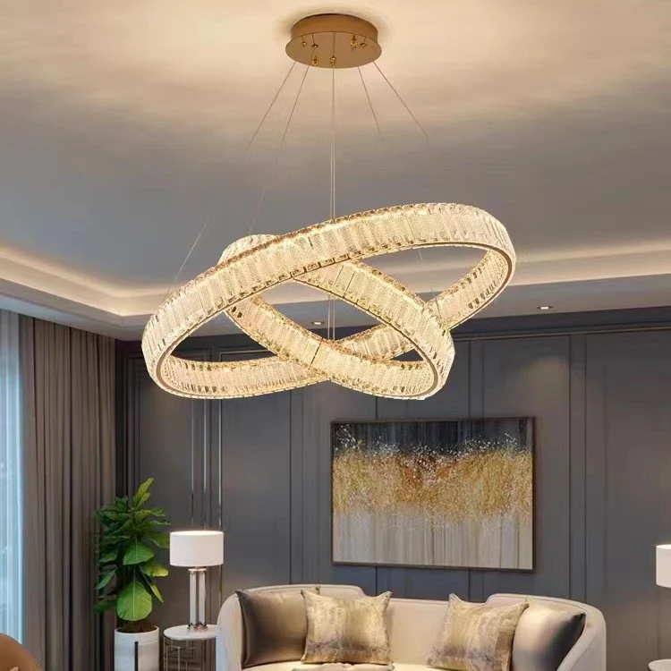 复式楼水晶大吊灯餐厅简约现代客厅中空楼梯间楼中楼别墅轻奢吊灯