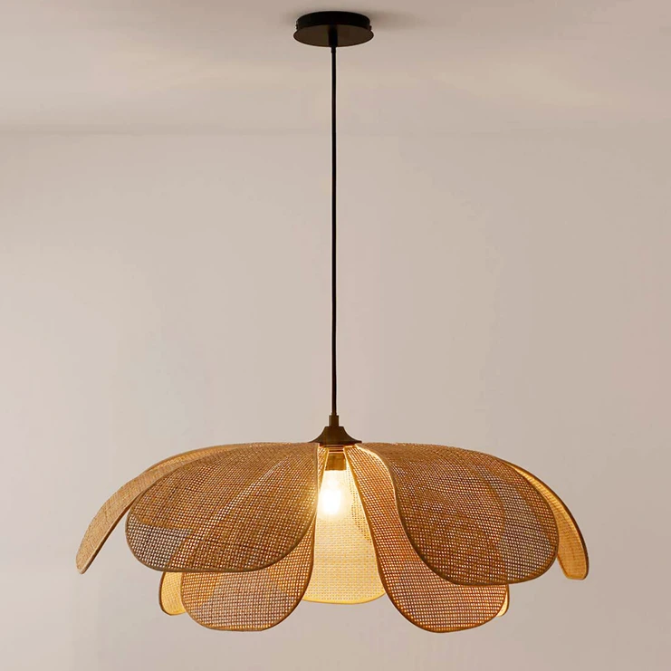 日式禅意茶室编织民宿餐厅卧室客厅藤编艺术花瓣创意个性法式吊灯