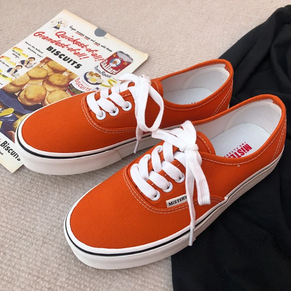 橘色低帮帆布鞋女2025春新款休闲百搭潮鞋学生鞋子女港味chic板鞋