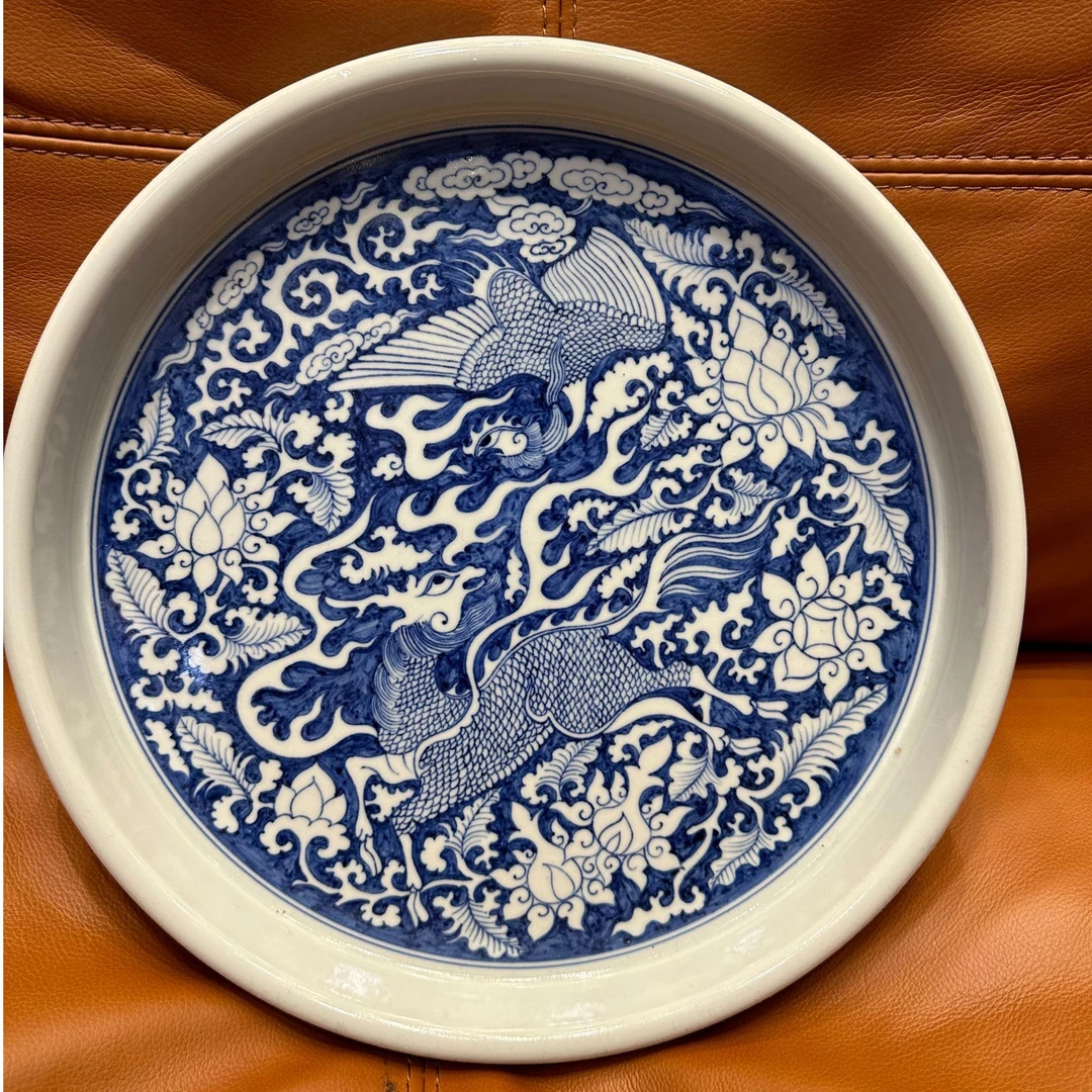 古勤堂元青花麒麟追凤茶盘