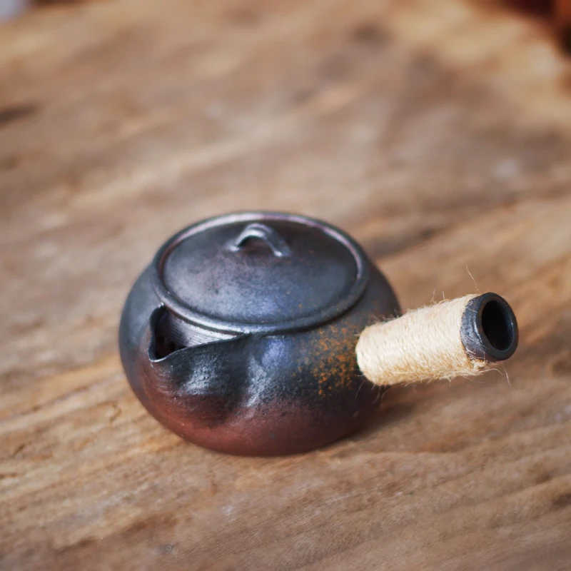 日式复古侧把煮茶壶陶泥煮茶器电陶炉耐高温大口煮水壶家用手工
