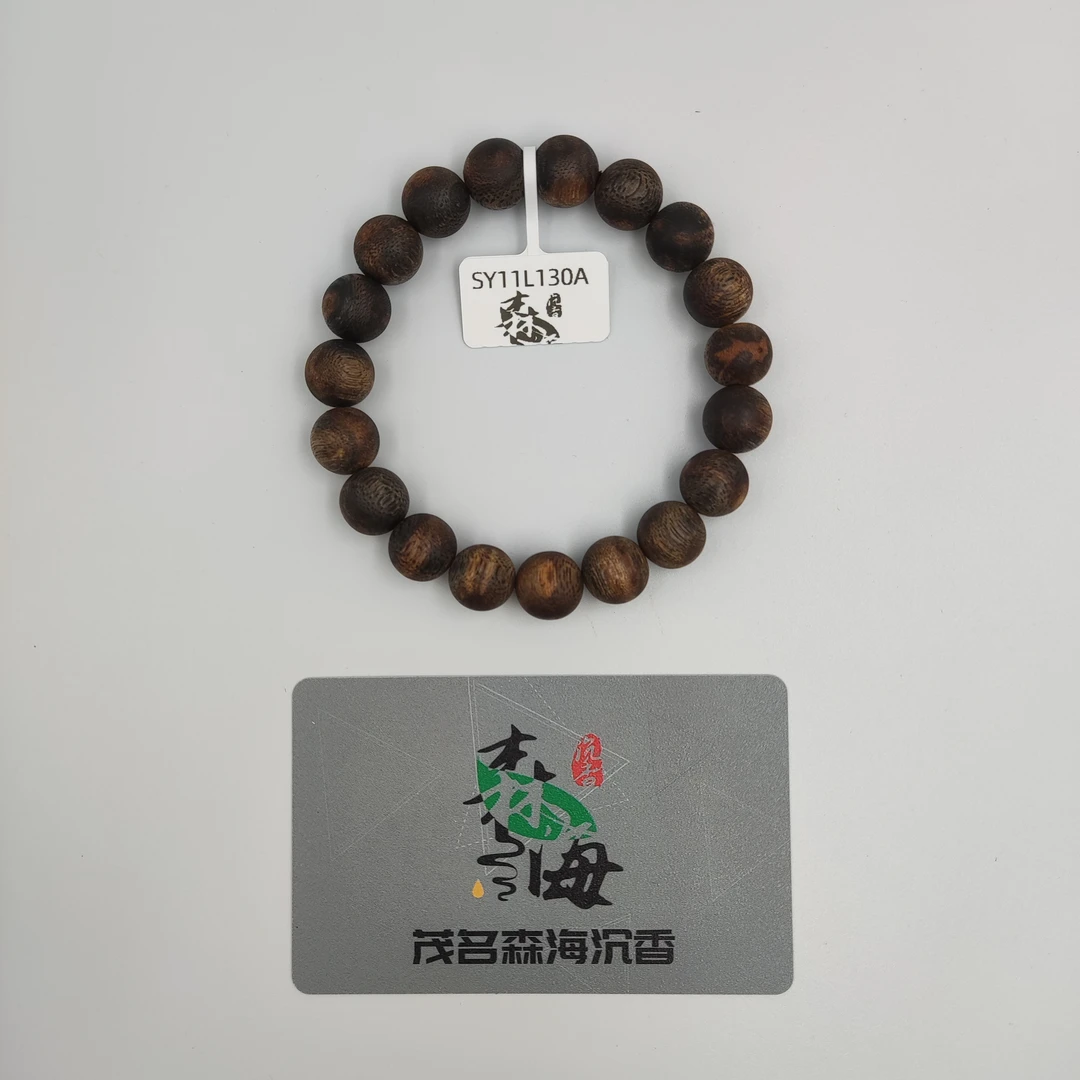 SY11L130A电白种植绿奇楠沉香佛珠手串单圈圆珠卡约11mm重约13g