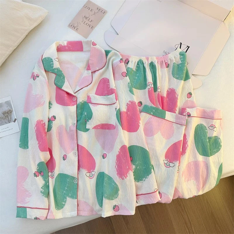 春秋季多巴胺云朵棉开衫睡衣女甜美ins风学生长袖大码家居服套装