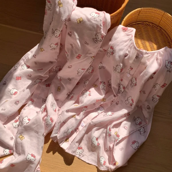 可爱卡通凯蒂猫粉色印花睡衣女春秋2025新款长袖长裤家居服可外穿