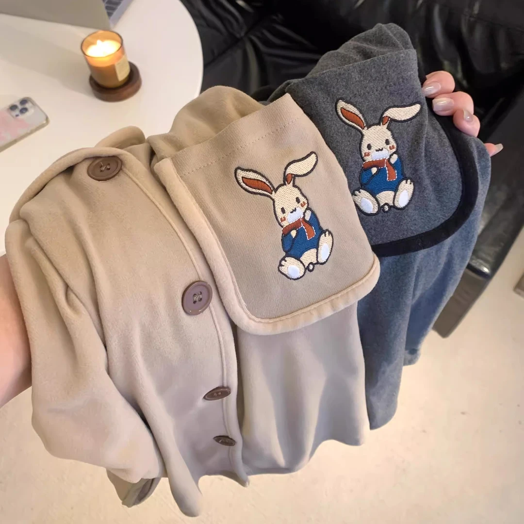 韩版刺绣德绒睡衣女冬季2025加厚保暖兔子长袖长裤家居服情侣套装