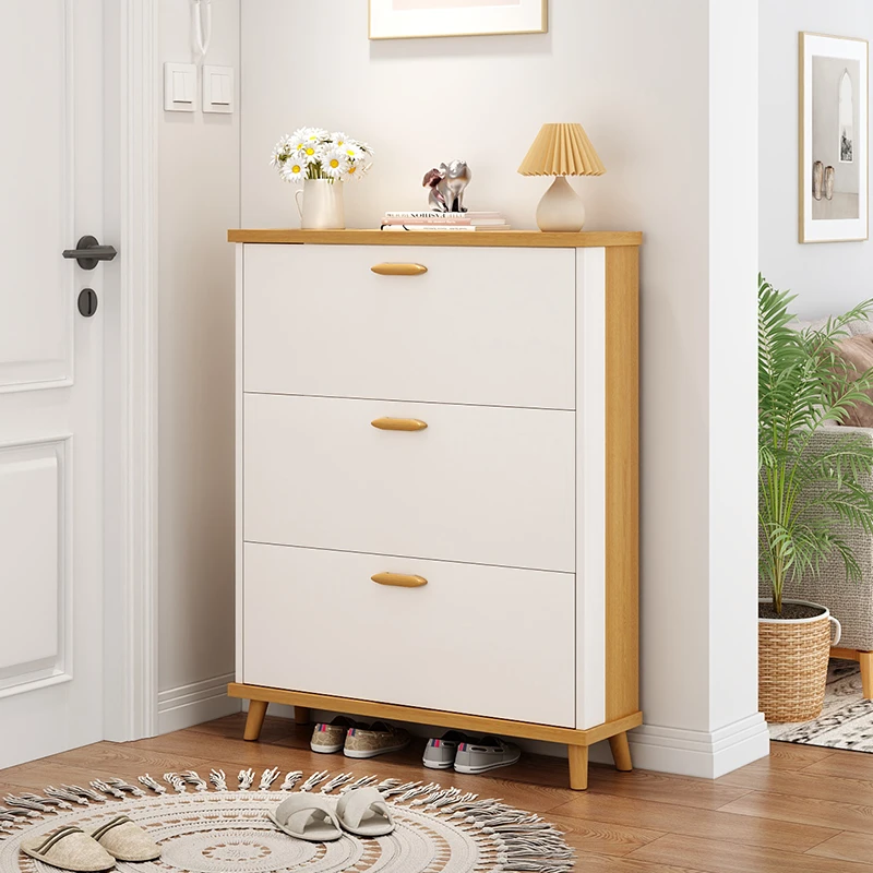 北欧鞋柜玄关一体靠墙实木腿窄鞋架家用门口超薄翻斗入户进门鞋柜