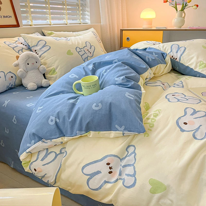 轻素家纺-全棉卡通被套床单四件套宿舍三件套床上用品 小白兔ll