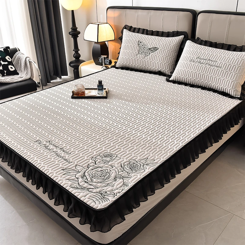 轻素家纺-A类凉感丝花卉花边款床笠款乳胶凉席空调间凉席 XP