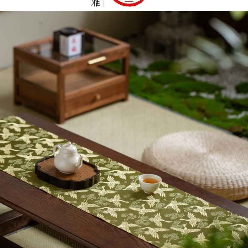 知舍 松鹤茶席 多色高端织锦提花工艺双面布新中式传统禅意百搭桌