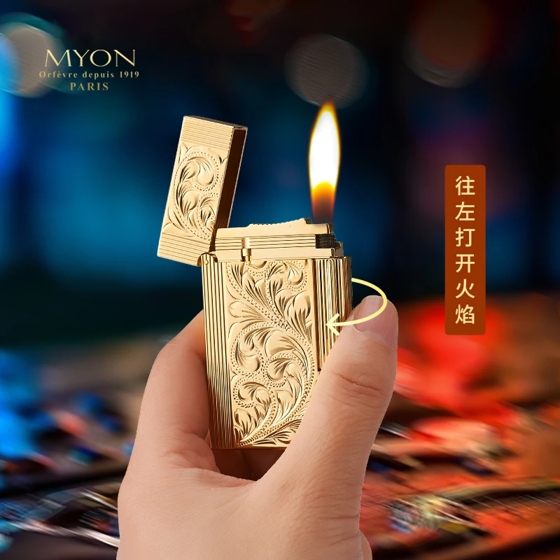 MYON法国勉牌朗声油尊贵高档燃气机五面手工雕镀真金富贵唐草M801