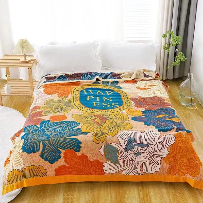 【春花秋实】250*250纯棉加大5层彩棉毛巾被全棉纱布盖毯4斤