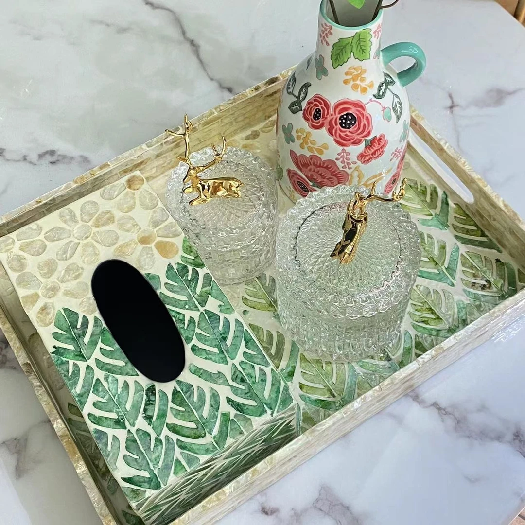 【摩登良品】自然系列轻奢天然贝壳法式北欧家用纸巾盒托盘软装装饰