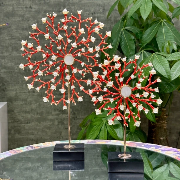 【摩登良品】创意珊瑚造型珍珠珐琅彩摆件现代新中式轻奢家居摆件