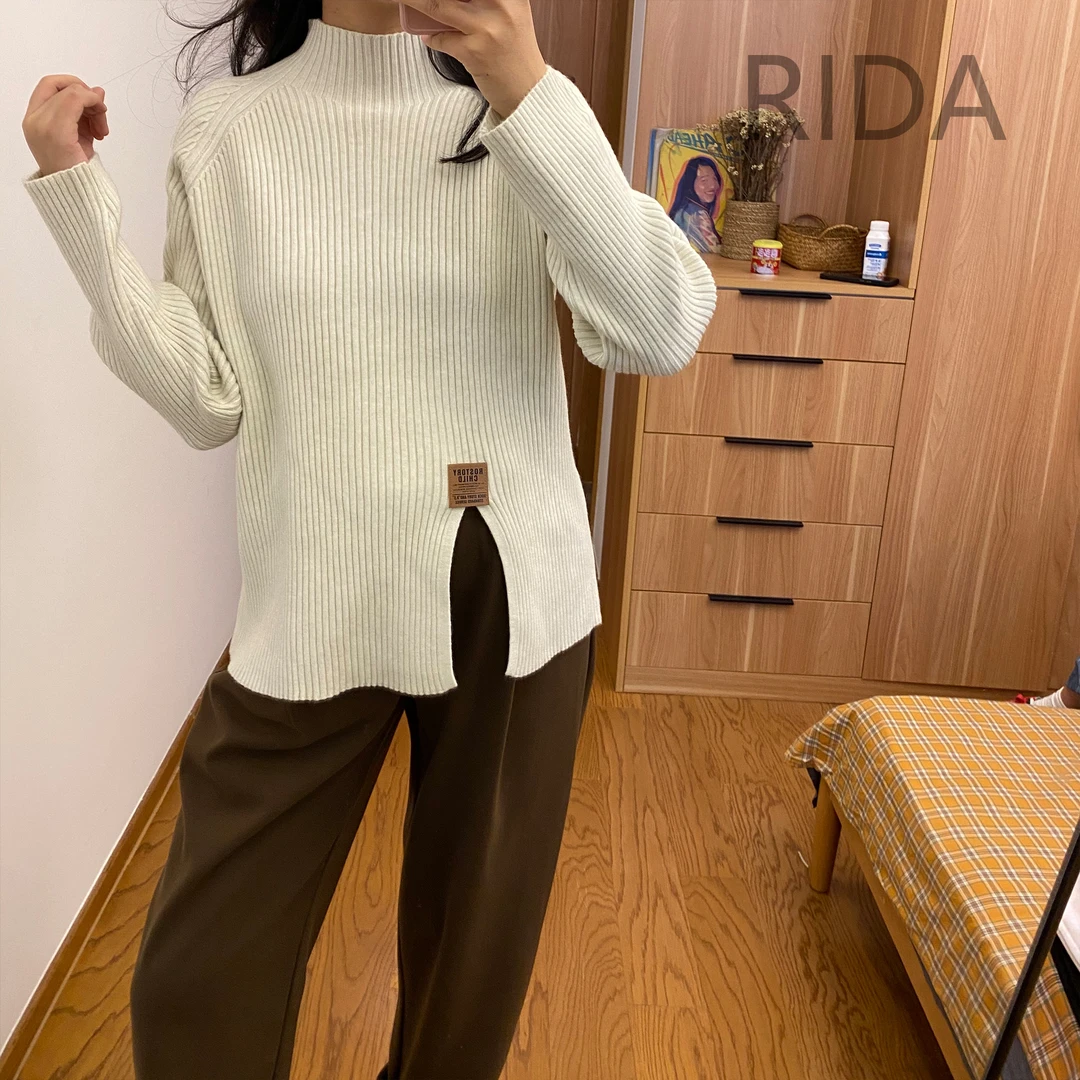 日褡咖标开叉毛衣J23百搭复古休闲秋冬简约慵懒935清