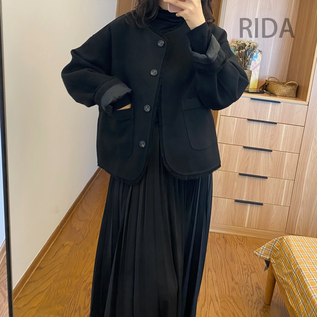 日褡小香风复古外套I4小众宽松纯色百搭休闲气质6228清