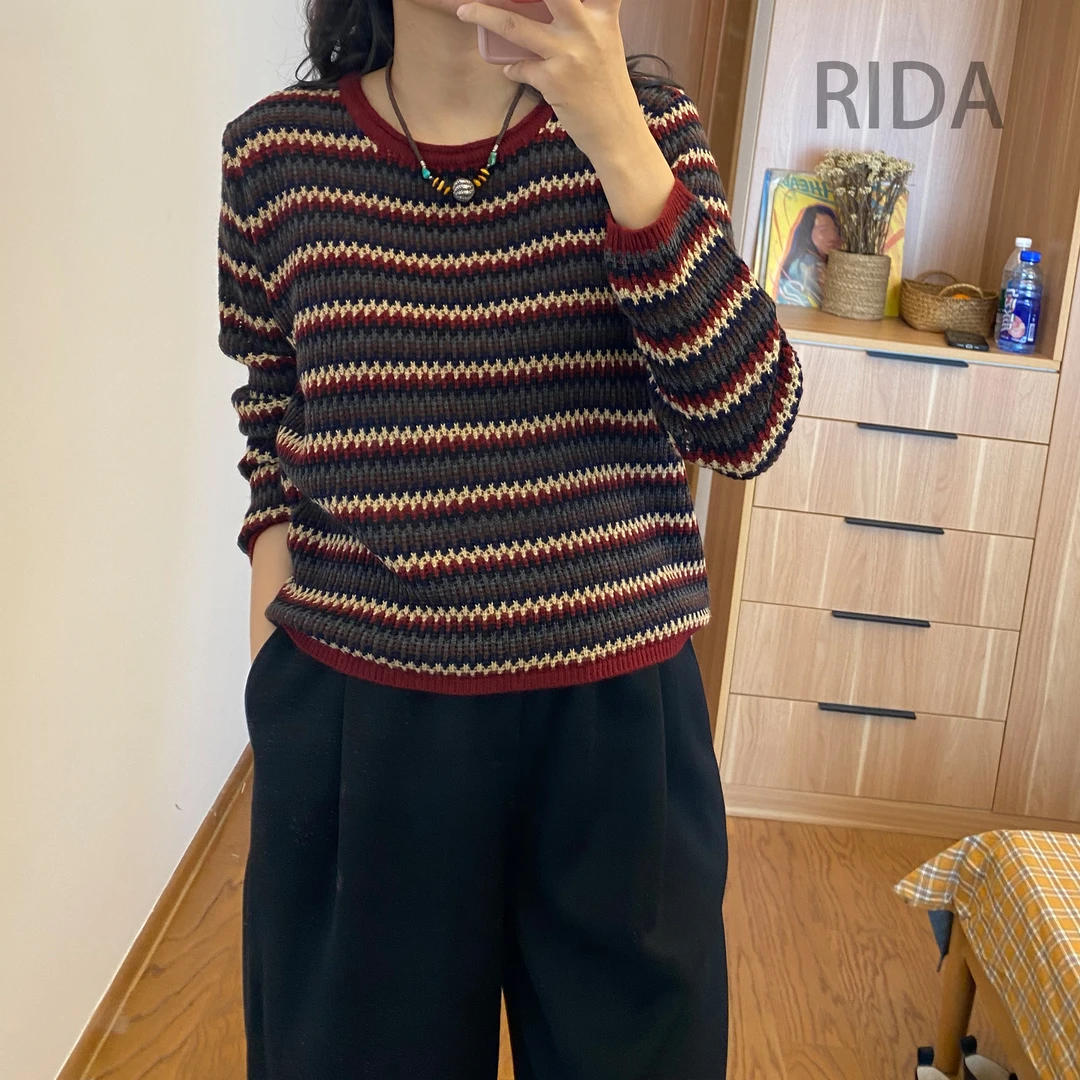 日褡条纹套头衫I7休闲百搭小众百搭复古简约8805清