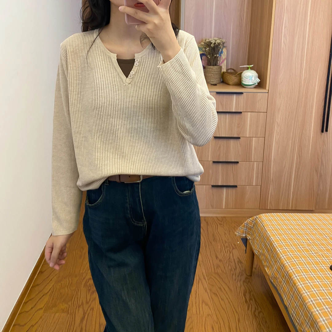 日褡假两件针织衫I24休闲百搭小众纯色秋冬6820清