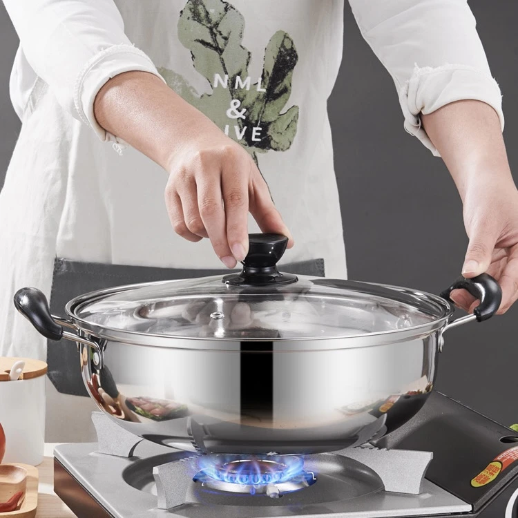 不锈钢24cm黑色防烫把手双耳汤锅火锅汤盆煮面锅（微瑕疵）