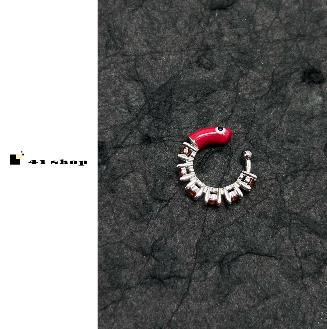 铜合金合成锆石耳饰 B无编号耳  红蛇耳骨夹