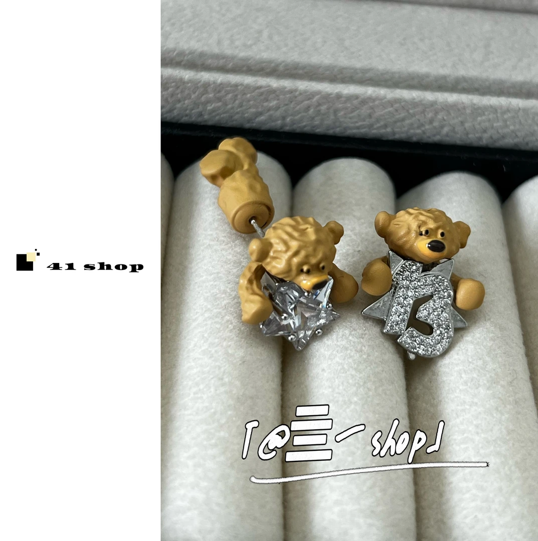 铜合金耳饰 小熊拼接耳钉