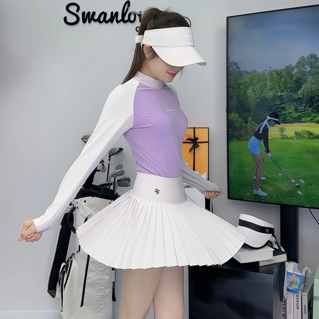 高尔夫女装秋冬上衣新款袖长修身T恤时尚运动百褶裙子防走光球服