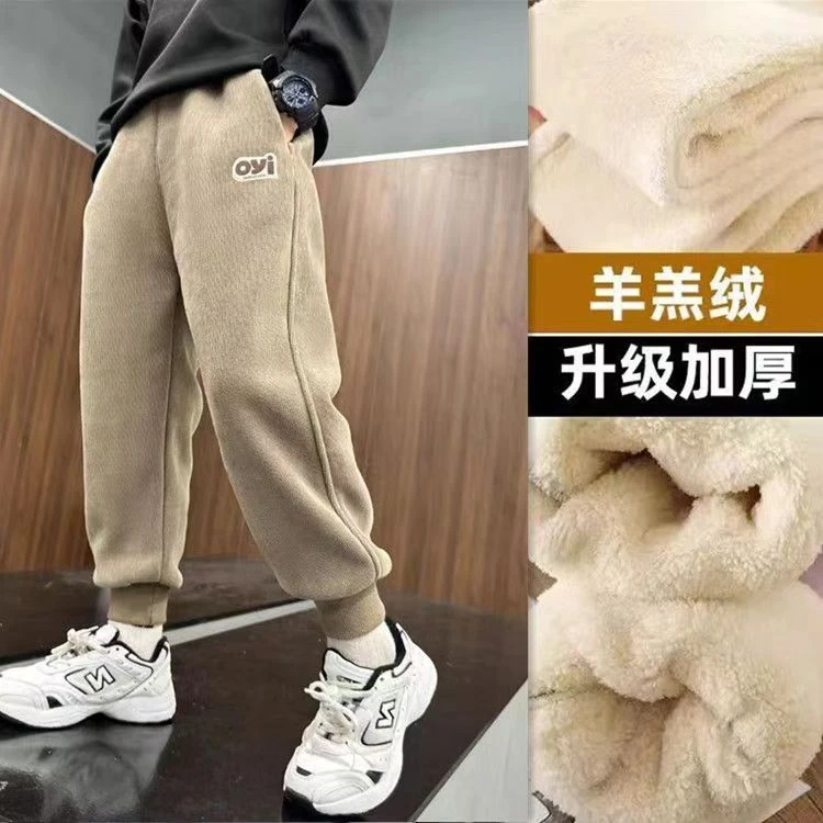 中大童裤子加绒裤灯芯子外穿束脚一体绒宽松冬季运动裤羊羔TZ