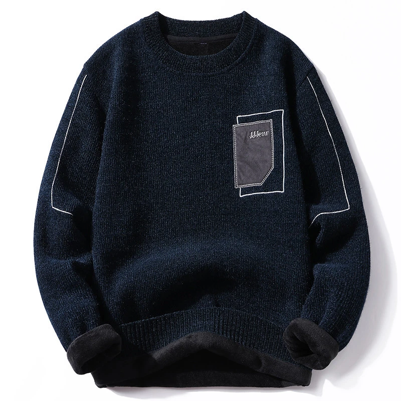 毛衣男士2023新款加绒加厚内搭线衣秋冬季潮流宽松男装打底针织衫